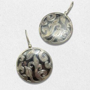 Silpada Israel Sterling Silver Earrings Intricate Swirling Leaf Design Black OS